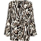River Island Womens Animal Print Bell Sleeve Romper