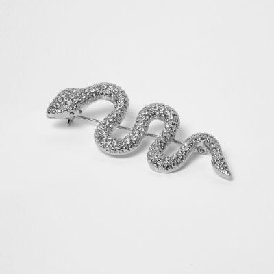 River Island Womens Silver Tone Diamante Snake Brooch
