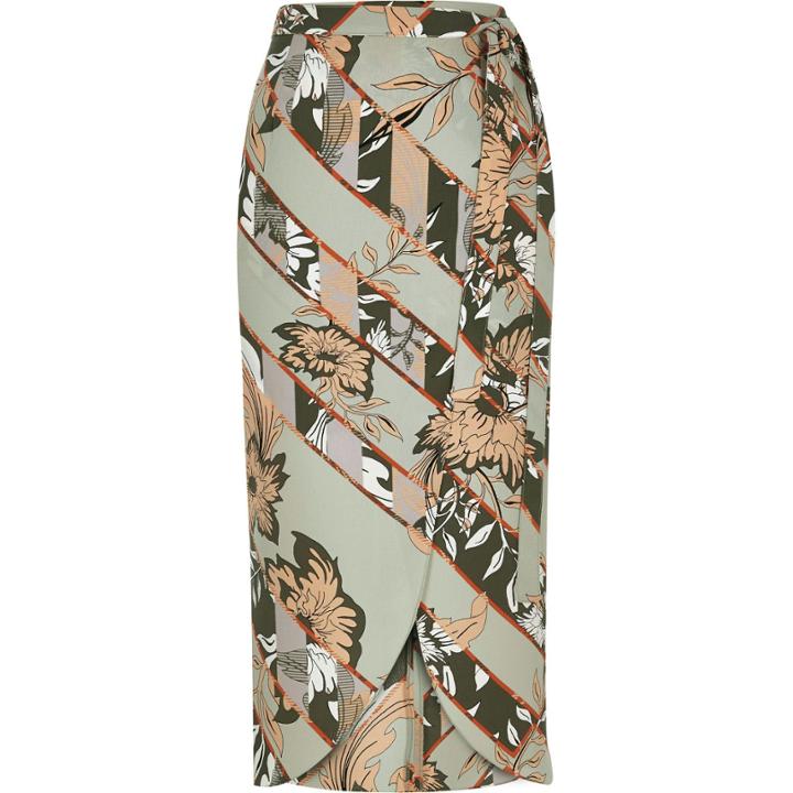River Island Womens Floral Print Wrap Midi Skirt