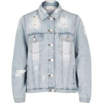 River Island Womens Distressed Oversized Denim Jacket