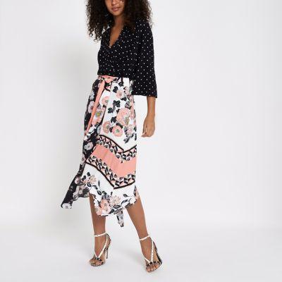 River Island Womens Floral Chiffon Hanky Hem Skirt