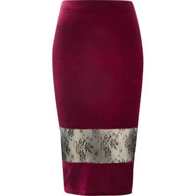 River Island Womens Velvet Lace Panel Pencil Skirt