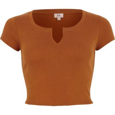 River Island Womens Notch Front Cropped T-shirt