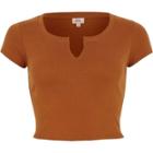 River Island Womens Notch Front Cropped T-shirt