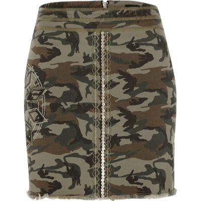 River Island Womens Camo Sequin Mini Skirt