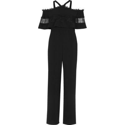 River Island Womens Frill Lace Insert Bardot Jumpsuit