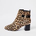 River Island Womens Leopard Print Block Heel Ankle Boots