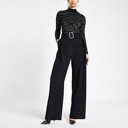 River Island Womens Diamante Buckle Wide Leg Trousers