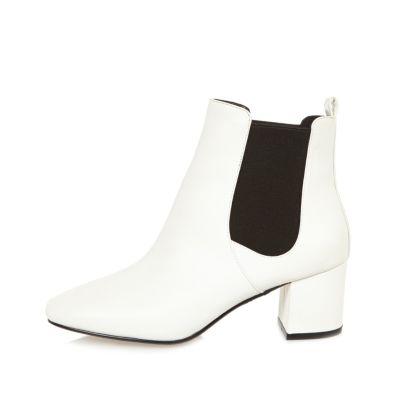 River Island Womens White Block Heel Chelsea Boots