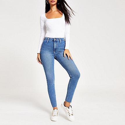 River Island Womens Kaia High Waist Cut Off Disco Jeans