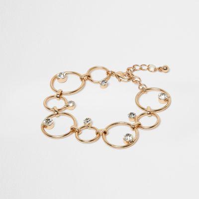 River Island Womens Gold Tone Circle Link Diamante Jewel Bracelet