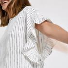 River Island Womens White Stripe Frill Sleeve Top