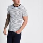 River Island Mens White Stripe Muscle Fit Crew Neck T-shirt