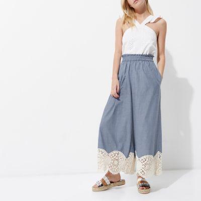 River Island Womens Petite Lace Hem Culottes