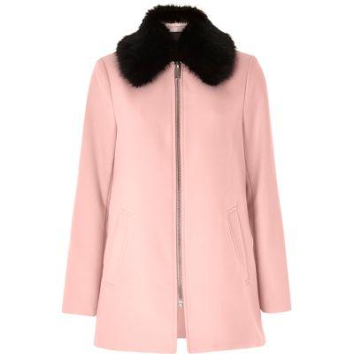 River Island Womens Faux Fur Collar Swing Coat