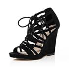 River Island Womens Lace-up Caged Wedge Heels