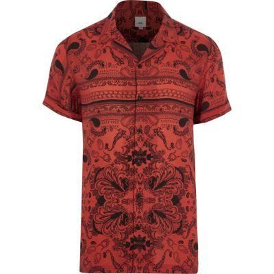 River Island Mens Bandana Print Revere Short Sleeve Shirt