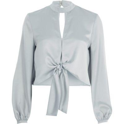River Island Womens Satin Choker Long Sleeve Crop Top