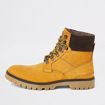 River Island Mens Mid Leather Lace-up Hiking Boots