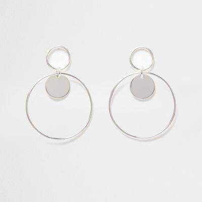 River Island Womens Silver Tone Double Hoop Disk Earrings