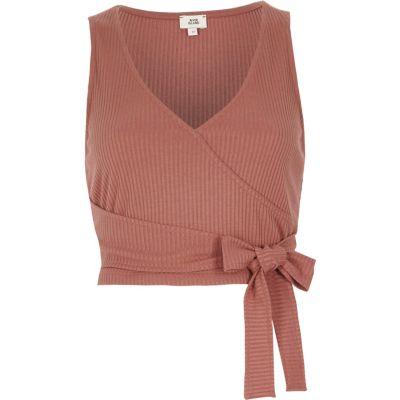 River Island Womens Ribbed Wrap Front Cropped Tank Top