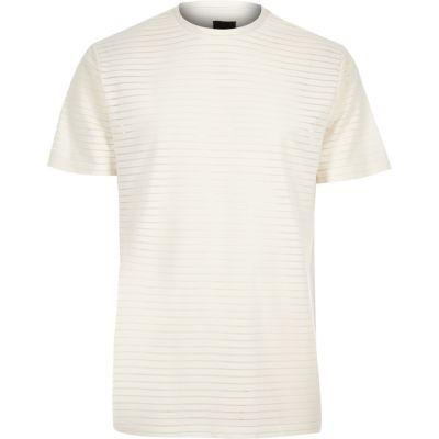 River Island Mens White Slim Fit Premium Stripe T-shirt
