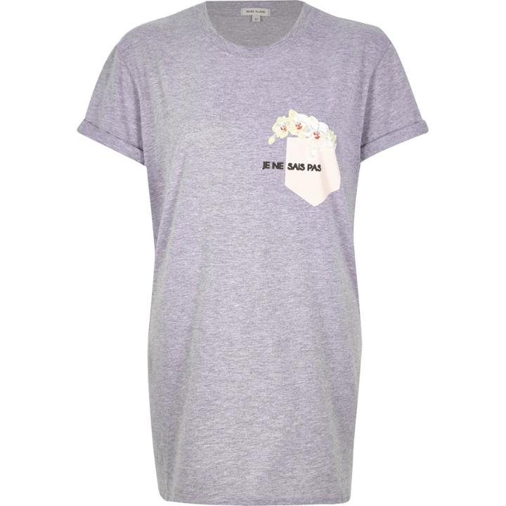 River Island Womens French Slogan Pocket Oversized T-shirt