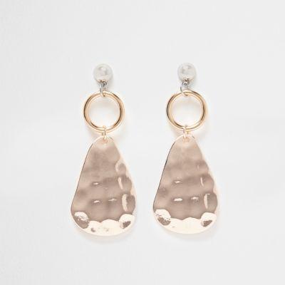 River Island Womens Gold Tone Hammered Plate Drop Earrings