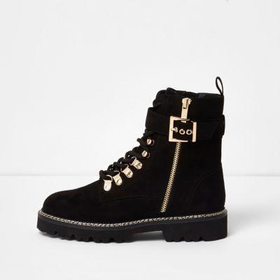 River Island Womens Faux Suede Buckle Side Boots