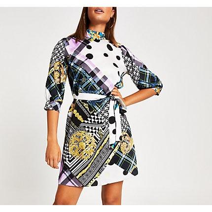 River Island Womens Printed Tie Waisted Swing Dress