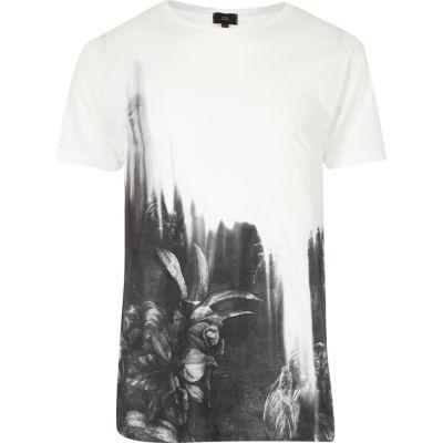 River Island Menswhite Floral Fade Print T-shirt