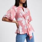 River Island Womens Floral Print Tie Front Frill Hem Blouse