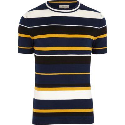 River Island Mensnavy Stripe Slim Fit T-shirt