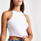 River Island Womens White Embellished Racer Crop Top