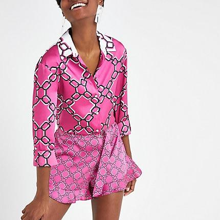 River Island Womens Chain Print Frill Shorts