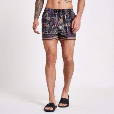 River Island Mens Baroque Print Swim Shorts