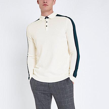 River Island Mens Slim Fit Long Sleeve Knit Polo Shirt