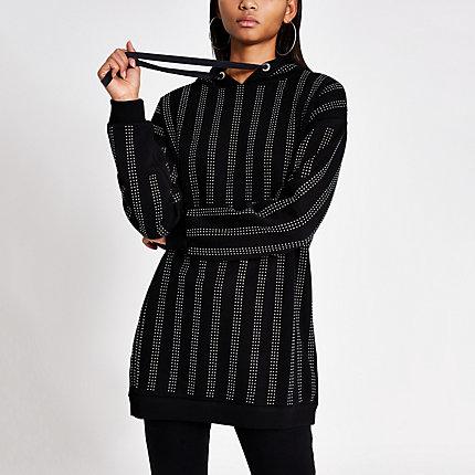 River Island Womens Diamante Stripe Longline Hoodie