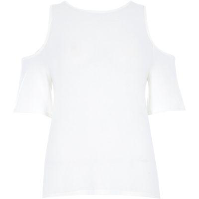 River Island Womens White Cold Shoulder Wrap Back Top
