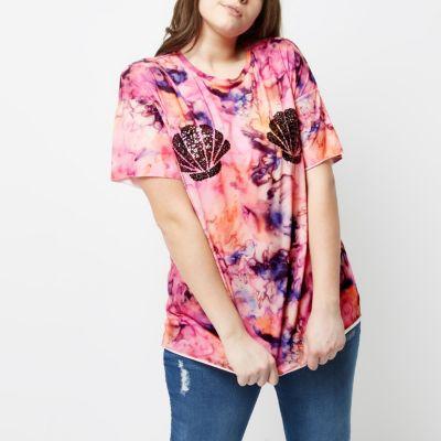 River Island Womens Plus Tie Dye Sequin Shell T-shirt