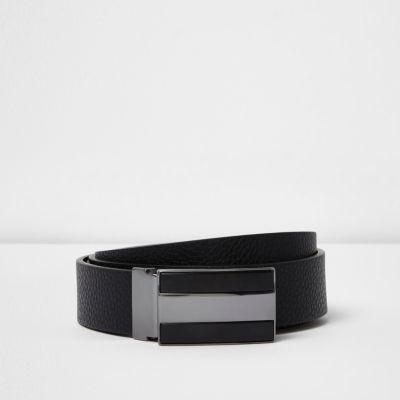 River Island Mens Leather Matte Silver Tone Plate Belt