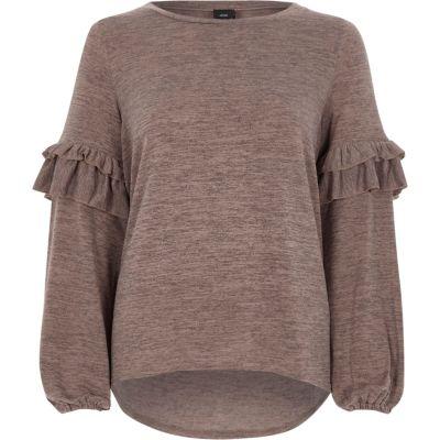 River Island Womens Frill Balloon Sleeve Knitted Top