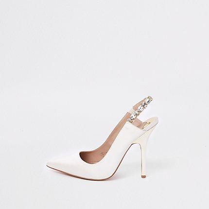 River Island Womens White Thin Heel Sling Back Pumps