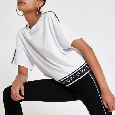 River Island Womens White Ri Tape Sleeve T-shirt