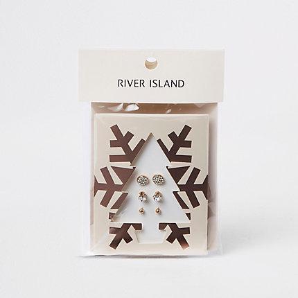 River Island Womens Gold Tone Stud Earring Christmas Tree Pack