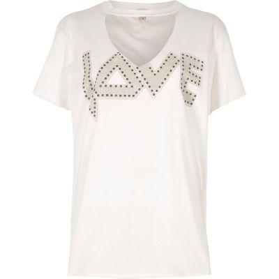 River Island Womens White 'love' Print Choker Oversized T-shirt