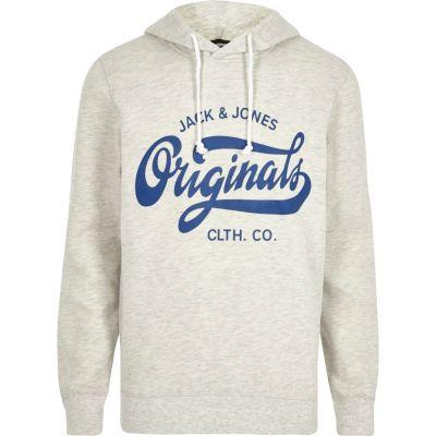 River Island Mens White Marl Jack & Jones Print Hoodie