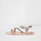 River Island Womens Rose Gold Jewel Strap Jelly Sandals