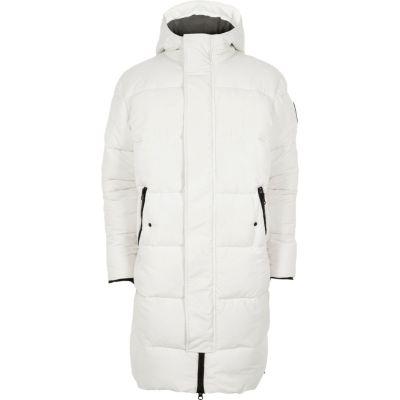 River Island Mens White Longline Hooded Puffer Coat