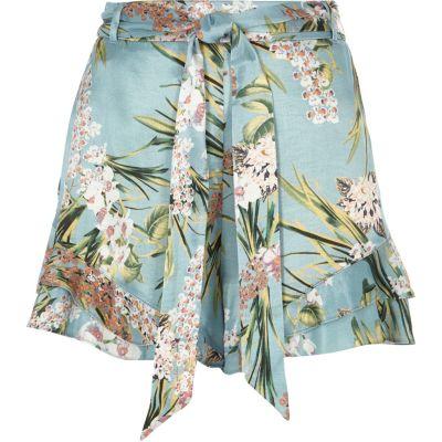 River Island Womens Petite Floral Print Frill Hem Shorts